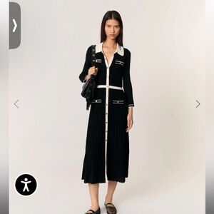 SOLD! Maje black  and White Button-Up knit Midi Dress